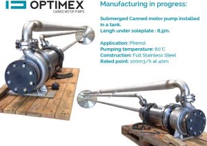 Submerged canned motor pump installed in a tank